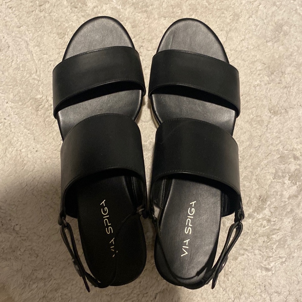 Via Spiga platform sandals, black with tan and white soles